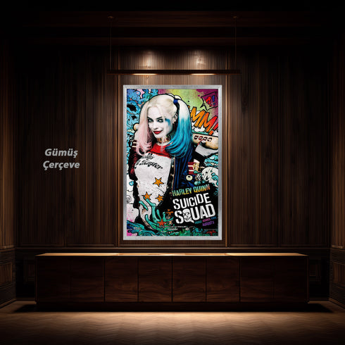 Margot Robbie Harley Quinn Suicide Squad Scribble Art Kanvas Tablo | DC Comics Renkli Pop Art Duvar Sanatı