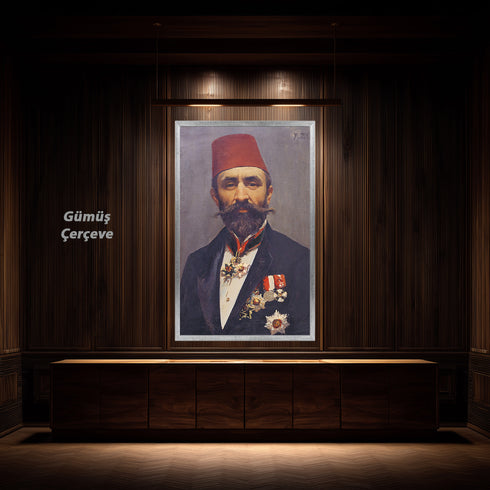 Osmanlı Paşası Portre Sanat Tablosu Poster, Fesli ve Nişanlı Erkek Figürü ile Klasik Tarihi Duvar Sanatı Dekoratif Baskı