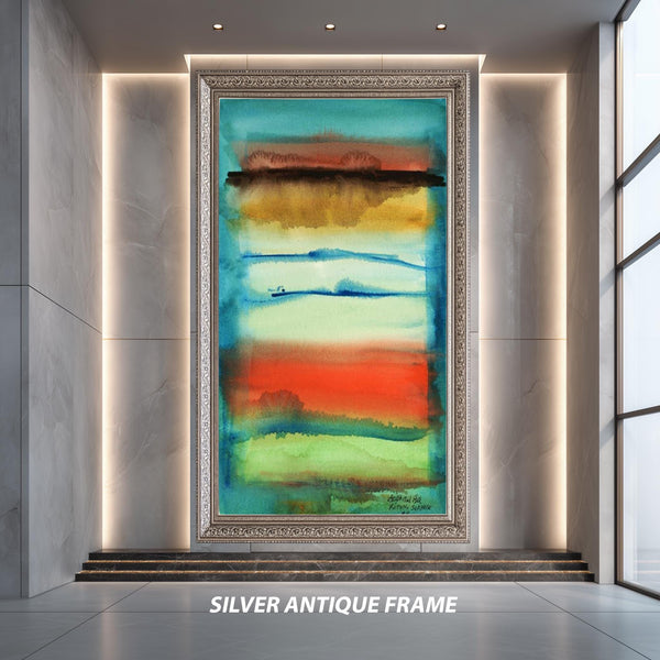 Abstract Watercolor Landscape Wall Art Print, Colorful Sunrise Nature Painting, Modern Minimalist Horizontal Artwork for Home Decor