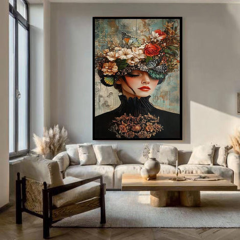 Çiçek Başlı Kadın Tablosu Gerçeküstü Tablo