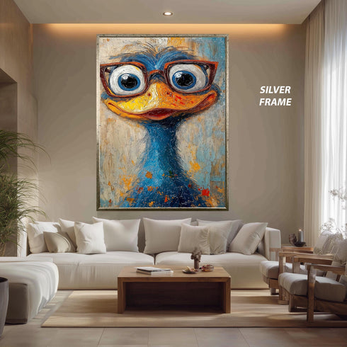 Funny Bird Wall Art Print, Colorful Animal with Glasses Poster, Quirky Modern Pop Art Print, Whimsical Cartoon Style Home Decor