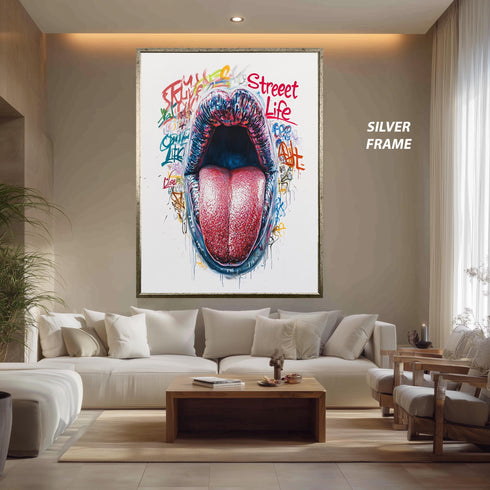 Bold Tongue Pop Art Street Style Canvas, Graffiti Mouth Wall Art, Urban Contemporary Print for Modern Loft or Teen Room Decor