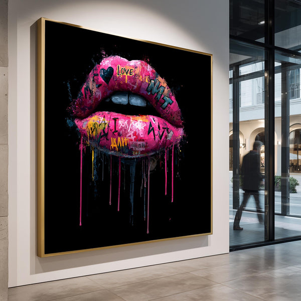 Graffiti Lips Street Art Print with Pink and Neon Drips – Bold Pop Art Wall Decor for Urban, Feminine, or Edgy Interiors