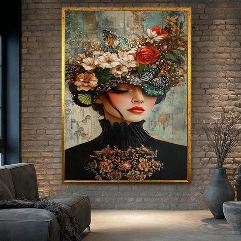 Çiçek Başlı Kadın Tablosu Gerçeküstü Tablo