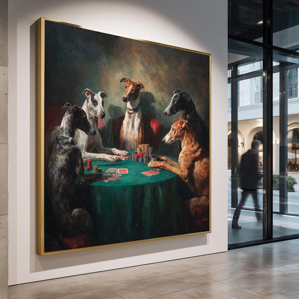 Greyhounds Playing Poker Funny Dog Art Vintage Style Animal Print Humorous Wall Decor for Dog Lovers Bar Lounge or Game Room