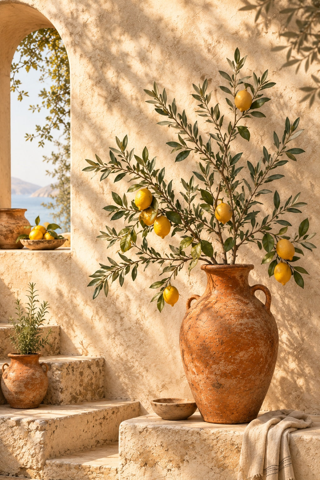 Toprak Tonlu Limon Ağacı Natürmort Minimalist Kanvas Tablo