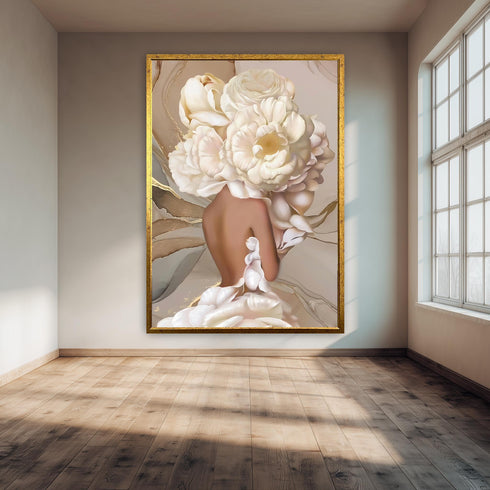 Floral Woman Abstract Portrait Canvas Art Modern Minimalist White Flower Print Elegant Feminine Wall Decor Contemporary Design