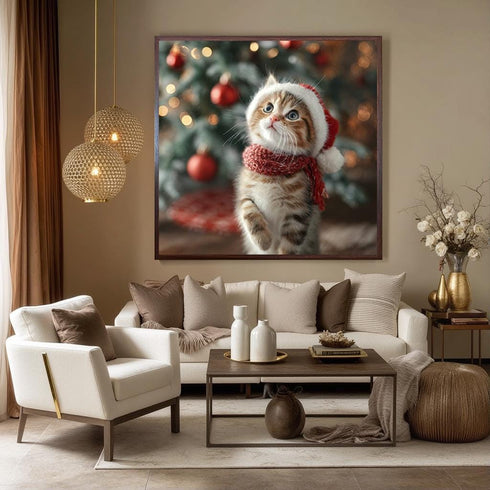Yılbaşı Ağacı ve Minik Kedi Tablo