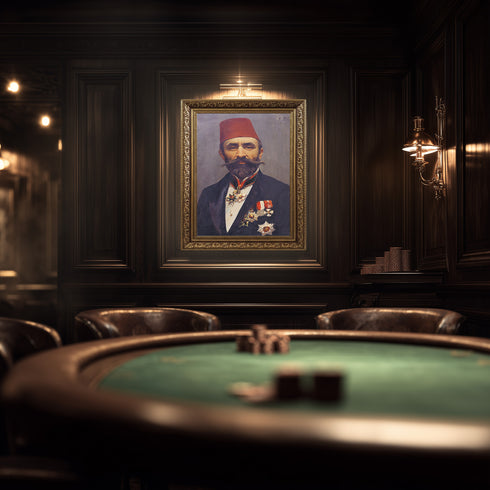 Osmanlı Paşası Portre Sanat Tablosu Poster, Fesli ve Nişanlı Erkek Figürü ile Klasik Tarihi Duvar Sanatı Dekoratif Baskı