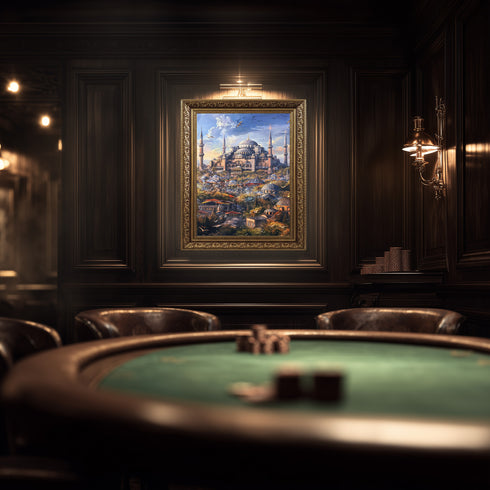 Ayasofya ve Tarihi İstanbul Silüeti Sanat Baskısı, Kubbe ve Minarelerle Osmanlı Mimarisi, Masalsı Şehir Manzarası Duvar Dekoru