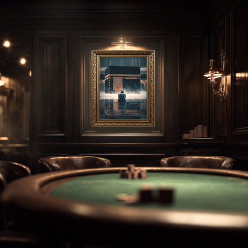 Kabe-i Muazzama Önünde Dua Eden Müslüman Kanvas Tablo – Mekke Temalı İslami Duvar Dekoru, Dini ve Manevi Atmosferli Salon Tablosu