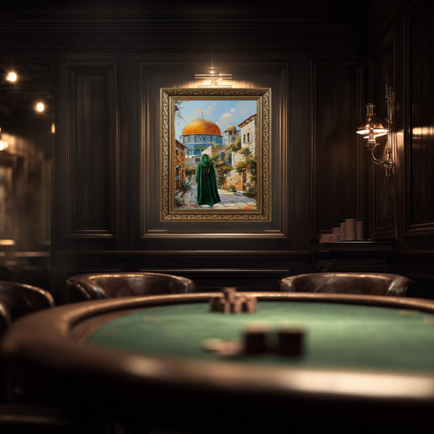 Kubbetüs Sahra ve Mescid-i Aksa Manzaralı Kanvas Tablo – Kudüs Temalı İslami Duvar Dekoru, Dini ve Manevi Atmosferli Salon Tablosu