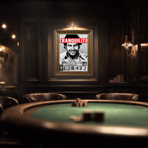 Pablo Escobar "Tranquilito" Sabıka Fotoğrafı Kanvas Tablo | Medellin Karteli Retro Narcos ve Pop Art Duvar Sanatı