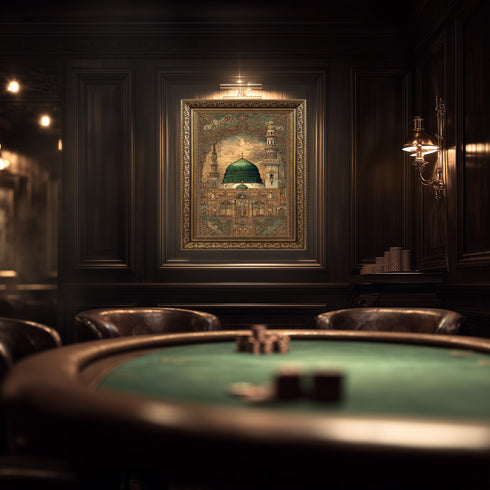 Mescid-i Nebevi Yeşil Kubbe Osmanlı Desenli Kanvas Tablo – İslami Sanat Motifli Dini Duvar Dekoru, Medine Temalı Salon Tablosu