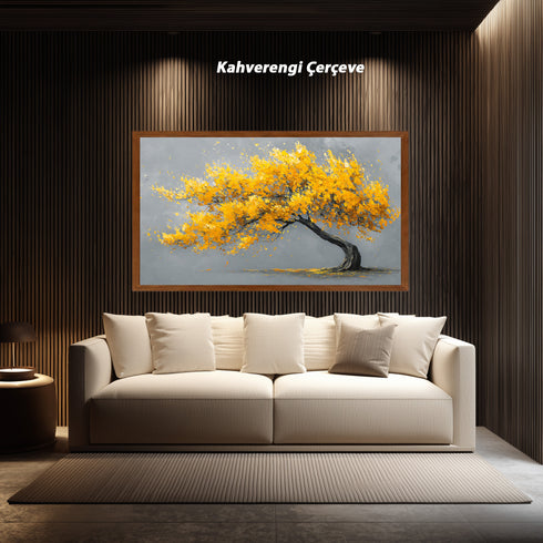 Sarı Yapraklı Rüzgarlı Ağaç Tablosu Modern Minimalist Kanvas Duvar Dekoru Salon Ofis Yatak Odası İçin Büyük Boy Soyut Tasarım