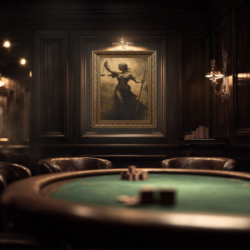 Adalet Tanrıçası Themis Sanat Baskısı, Kör Adalet ve Terazi Sembolüyle Güçlü Mitolojik Figür, Klasik ve Dramatik Duvar Dekoru