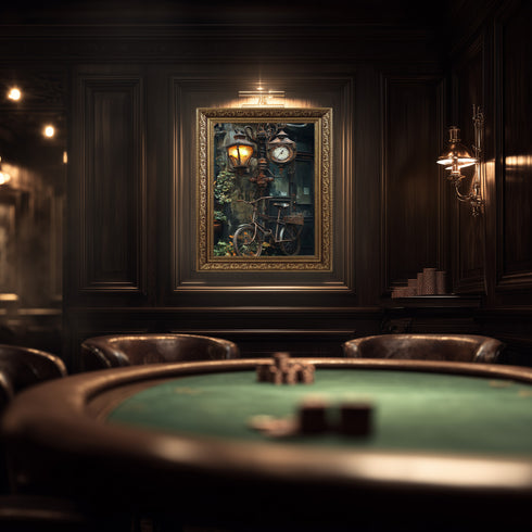 Vintage Sokak Lambası ve Bisiklet Sanat Tablosu Poster, Nostaljik Şehir Detayı ile Rustik Endüstriyel Duvar Dekoru Baskısı Sanatı