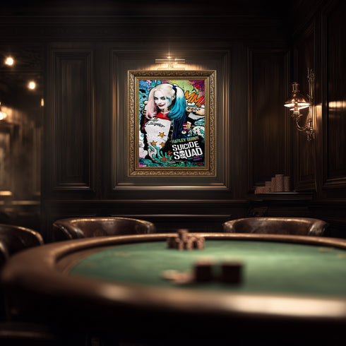 Margot Robbie Harley Quinn Suicide Squad Scribble Art Kanvas Tablo | DC Comics Renkli Pop Art Duvar Sanatı