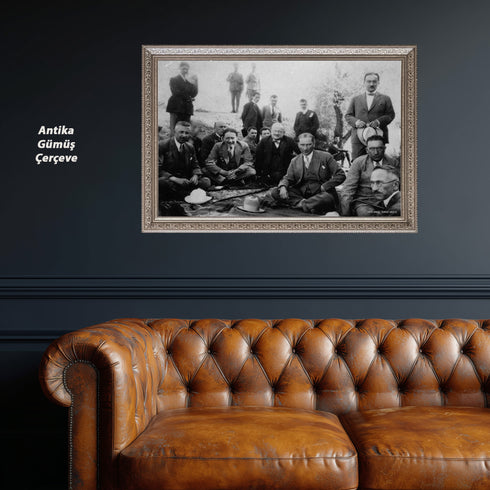 Atatürk Doğa Gezisi Arşiv Fotoğrafı Kanvas Tablo Siyah Beyaz Tarihi Duvar Dekoru