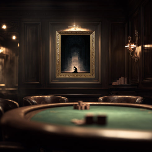 Kubbetüs Sahra Silüeti ve Dua Eden Mümin Kanvas Tablo – Işık ve Gölge Temalı İslami Duvar Dekoru, Dini Salon Tablosu