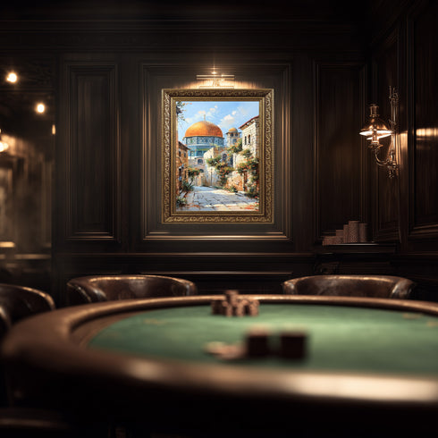 Kubbetüs Sahra ve Tarihi Taş Sokaklar, Çiçeklerle Bezeli Kudüs Manzarasında Huzur ve Maneviyat Yansıtan Sanat Tablosu