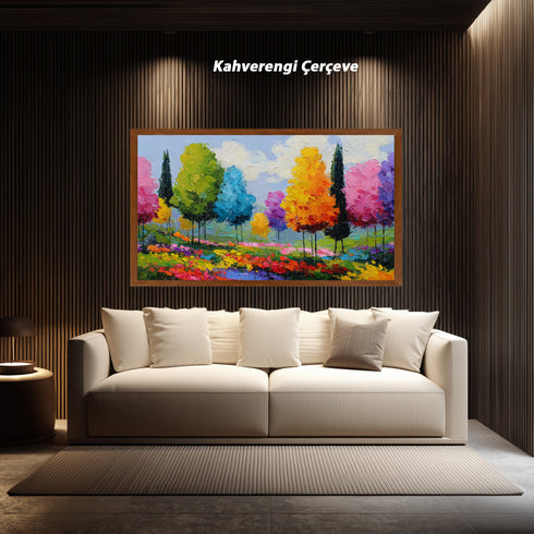 Renkli Ağaçlar Manzara Tablosu Soyut Modern Empresyonist Kanvas Duvar Dekoru Salon Yatak Odası Ofis İçin Büyük Boy Canlı Tasarım