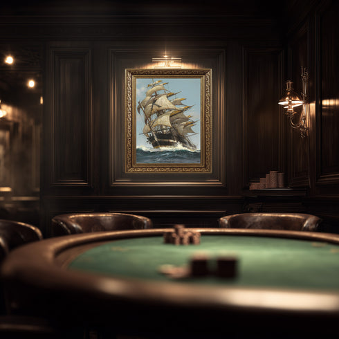 Fırtınalı Denizde Yelkenli Gemi Suluboya Sanat Baskısı, Denizcilik ve Macera Temalı Klasik Tablo Duvar Dekoru