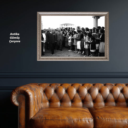 Atatürk ve Devlet Adamları Bahçe Sohbeti Tarihi Fotoğraf Kanvas Tablo Siyah Beyaz Nostaljik Duvar Dekoru