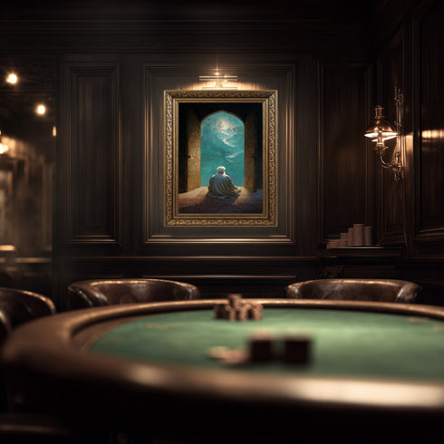 Kapıdan Camiye Bakan Derviş Kanvas Tablo – Manevi Yolculuk Temalı İslami Duvar Dekoru, Dini ve Huzur Veren Salon Tablosu