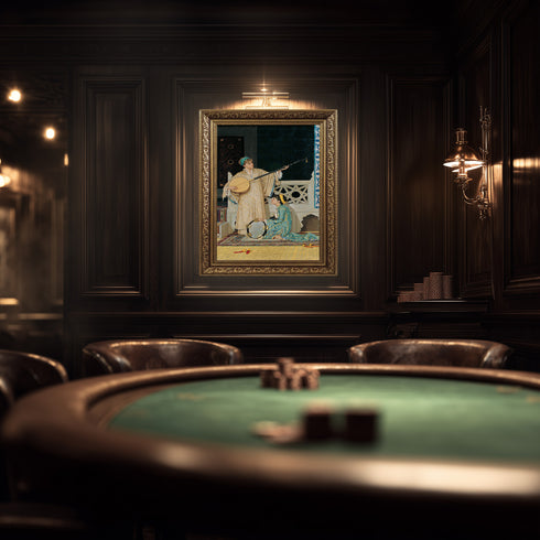 Oryantal Müzik Sahnesi Sanat Tablosu Poster, Osmanlı Dönemi Ud ve Def Çalan Kadınlar ile Klasik Doğu Temalı Duvar Sanatı Baskısı