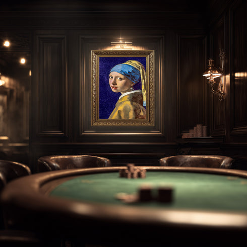 Klasik Portre Sanat Tablosu Poster, Mavi Başörtülü Kadın Figürü ile Zamansız Barok Stil Duvar Sanatı Dekoratif Baskı