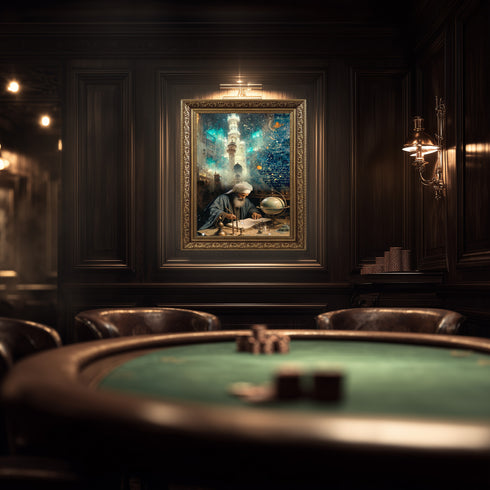 İslam Alimi ve Astronomi Çalışması Kanvas Tablo – Bilim ve İlim Temalı İslami Duvar Dekoru, Dini ve Manevi Sanat Eseri