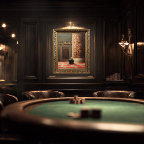 Cami İçinde Dua Eden Mümin Kanvas Tablo – Altın Varak Detaylı İslami Duvar Dekoru, Dini ve Manevi Salon Tablosu