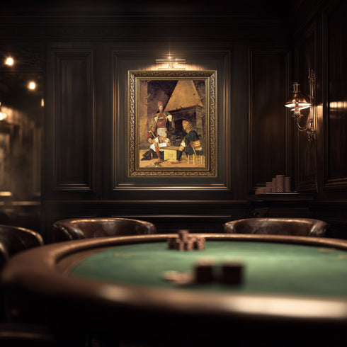 Tavla Oynayan Zeybekler, Osmanlı Dönemi Kıyafetleriyle Geleneksel Kahvehane Sahnesini Yansıtan Nostaljik Sanat Tablosu