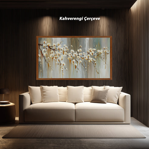 Beyaz Çiçekli Dal Tablosu Modern Soyut Floral Kanvas Duvar Dekoru Salon Yatak Odası Ofis İçin Büyük Boy Zarif Tasarım