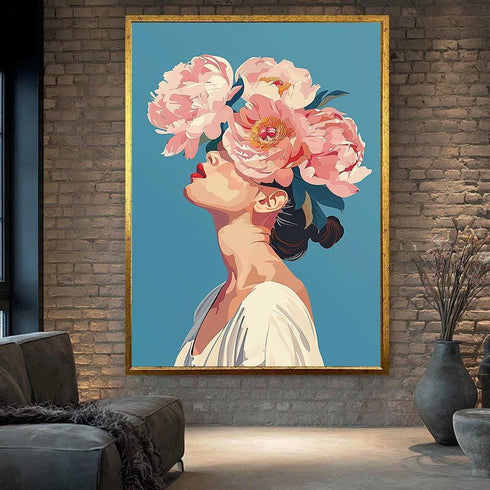 Çiçek Başlı kadın Güller Tablo
