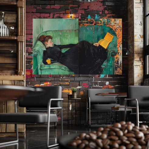 Vintage Klasik Kitap Okuyan Kadın Tablo