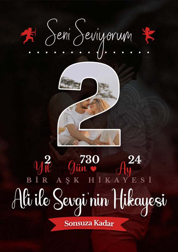 Çiftlere Özel Kişiselleştirilebilir Tablo Tarihli Seni Seviyorum Kişiye Özel Tablo