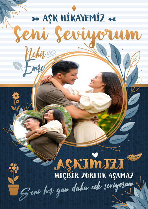 Çiftlere Özel Kişiselleştirilebilir Aşk Hikayemiz Kalpli Tablo