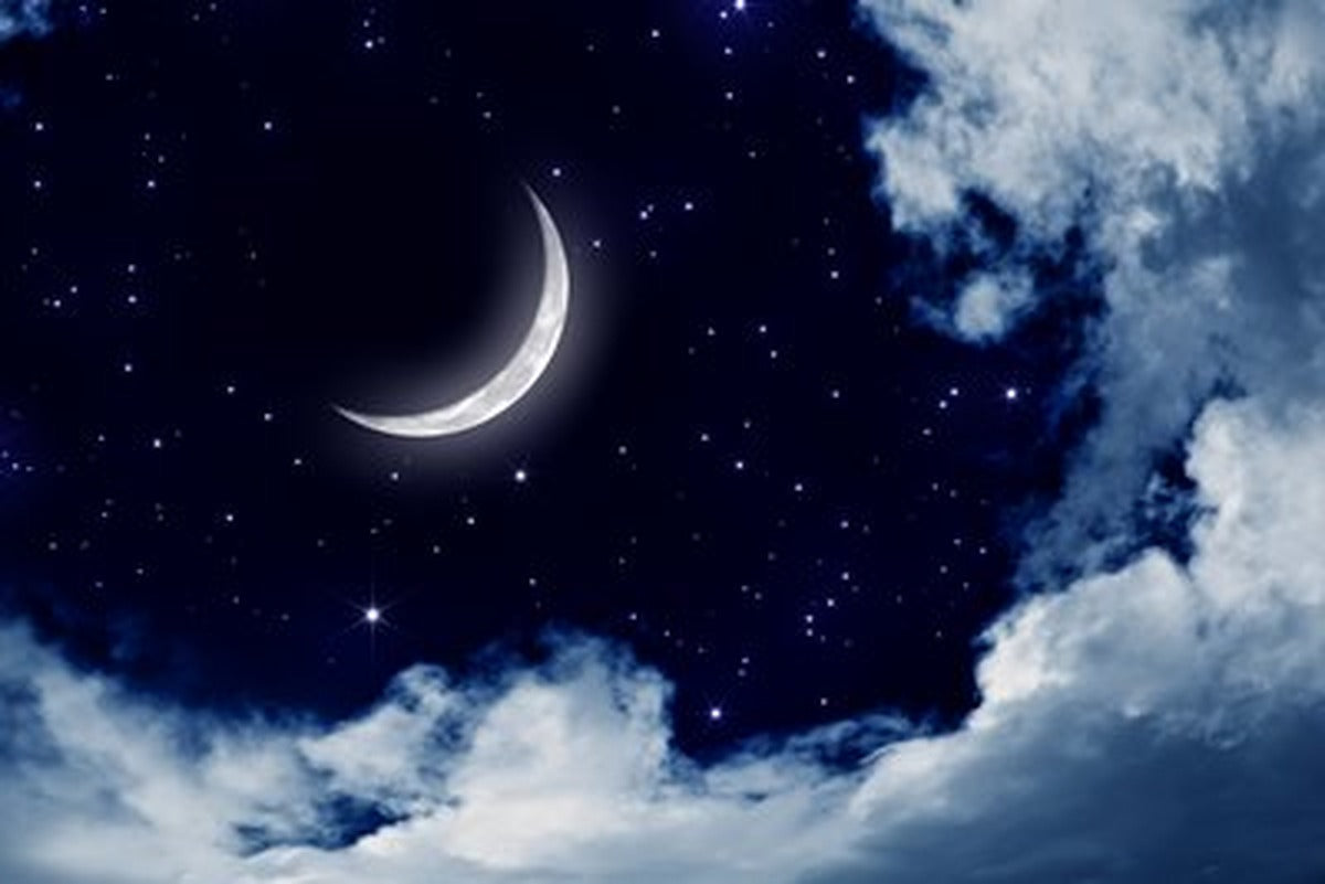 Gece Bulutları ve Parlak Hilal Yatay Kanvas Tablo