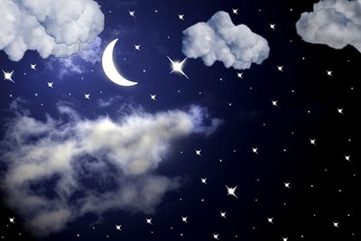 Yıldızlı Gece Hilal ve Bulutlar Yatay Kanvas Tablo