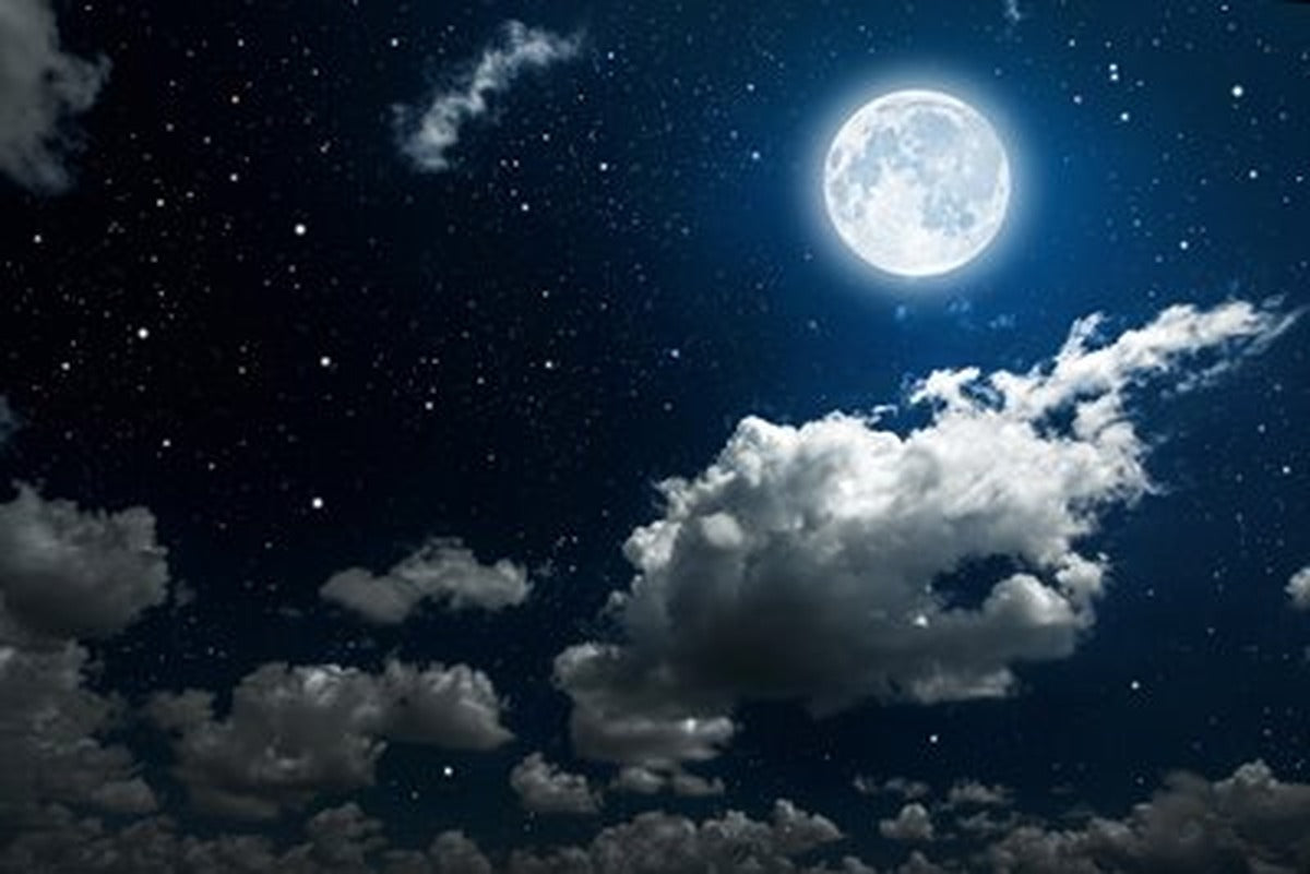 Dolunay ve Yıldızlı Bulutlu Gece Yatay Kanvas Tablo