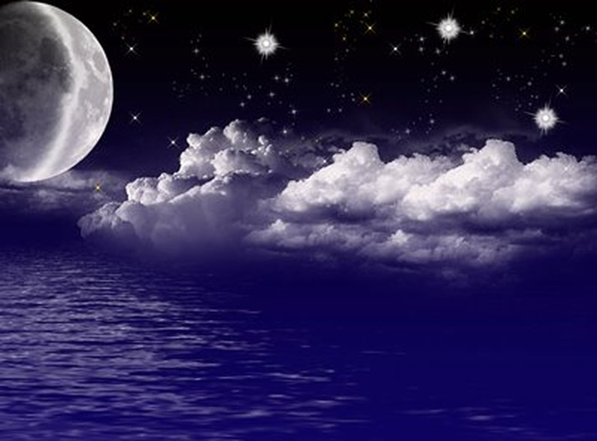Hilal ve Mor Gece Denizi Yatay Kanvas Tablo