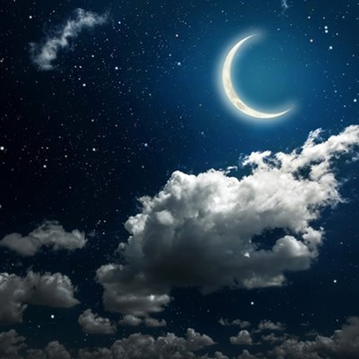 Büyük Hilal ve Gece Bulutları Kare Kanvas Tablo