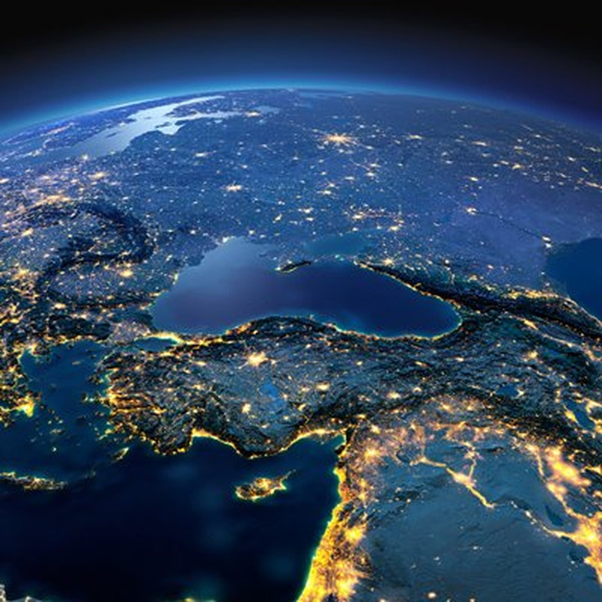 Uzaydan Gece Türkiye Işıkları Kare Kanvas Tablo