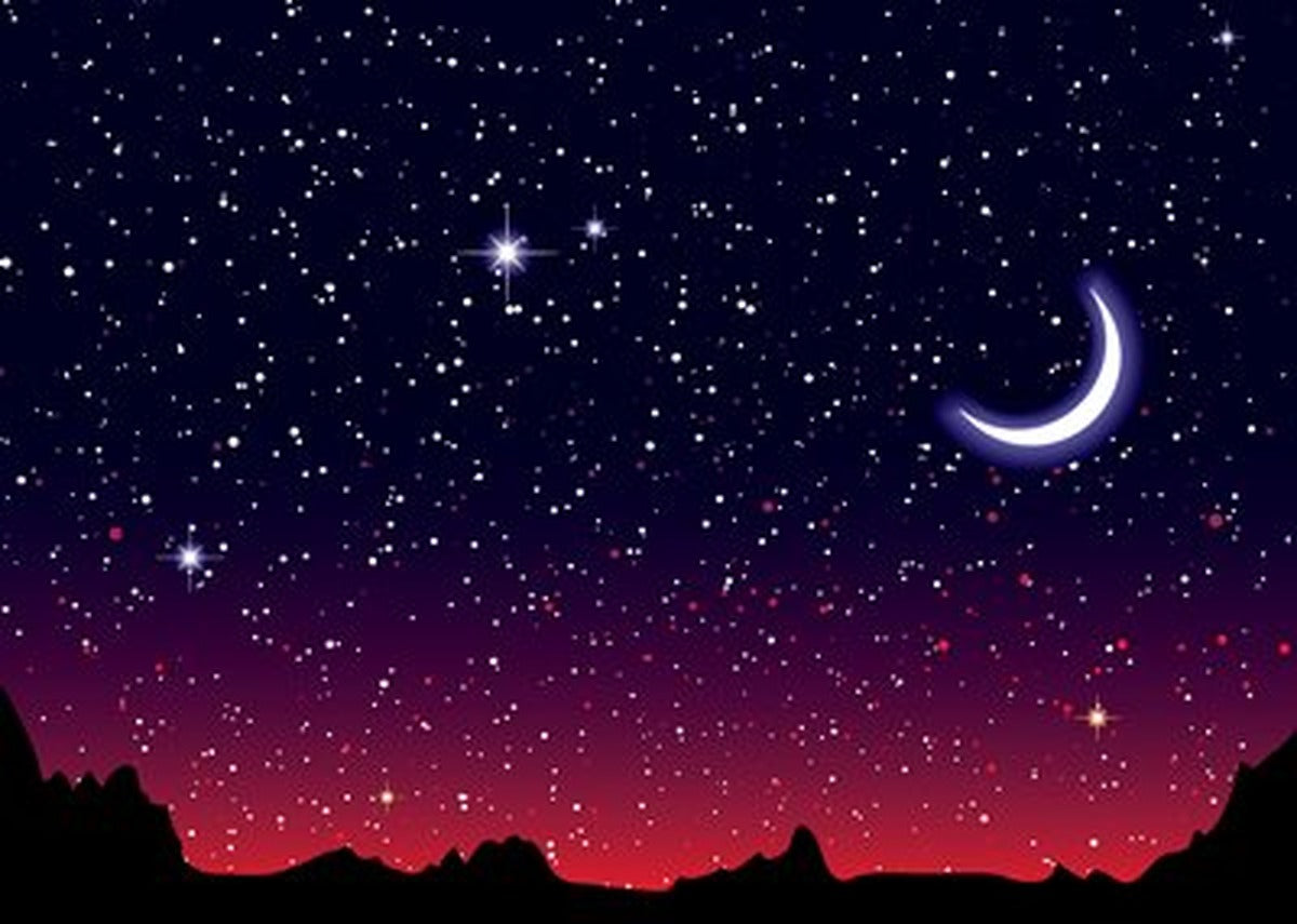 Hilal ve Yıldızlı Gece Gökyüzü Yatay Kanvas Tablo