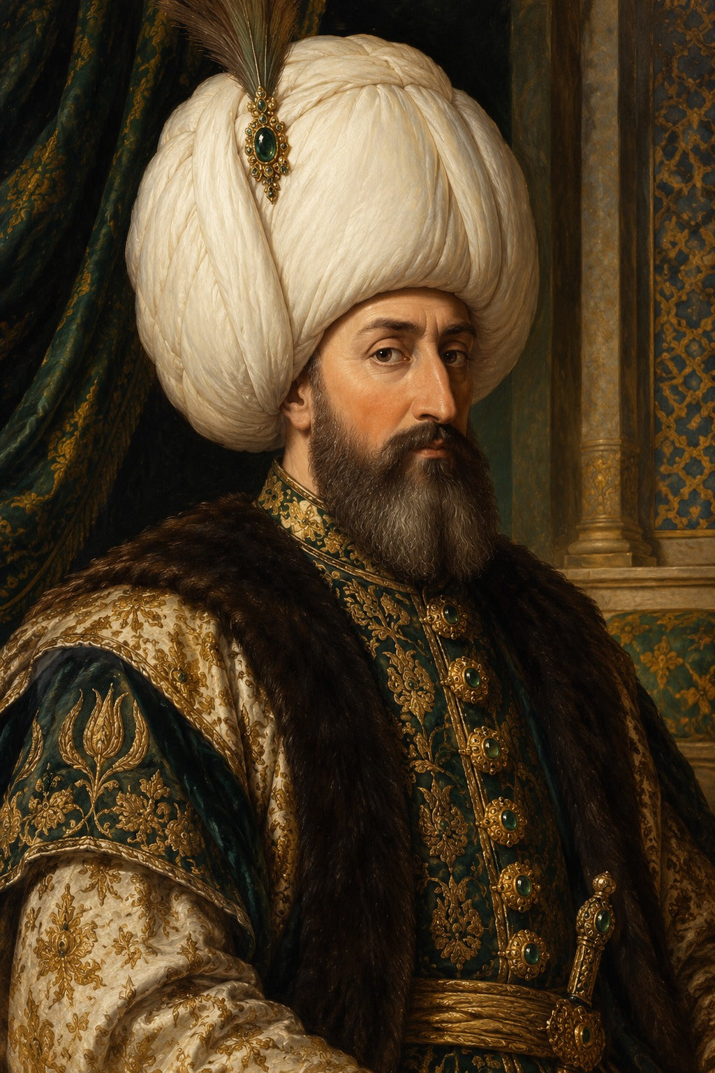 Kanuni Sultan Süleyman Portresi Dikey Kanvas Tablo