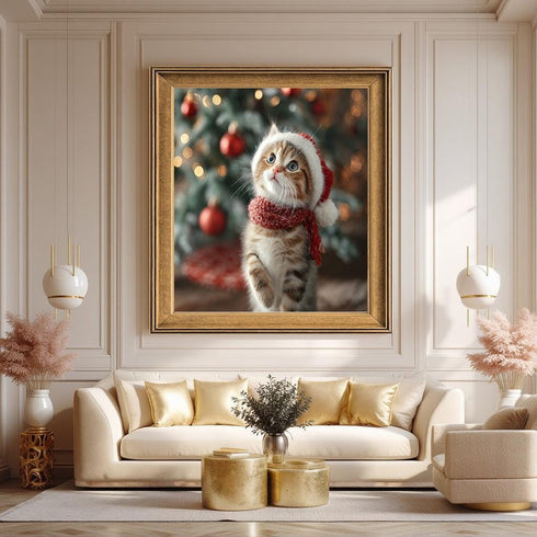 Yılbaşı Ağacı ve Minik Kedi Tablo