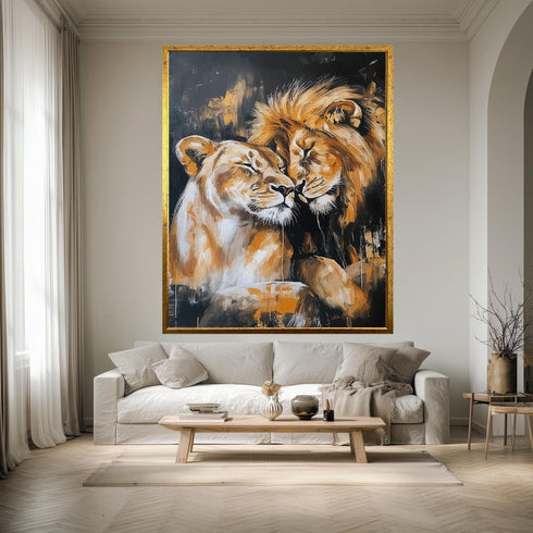 Lion Couple Wall Art Print, Romantic Wildlife Print Poster, Majestic Animal Love Artwork, Safari King and Queen Home Decor