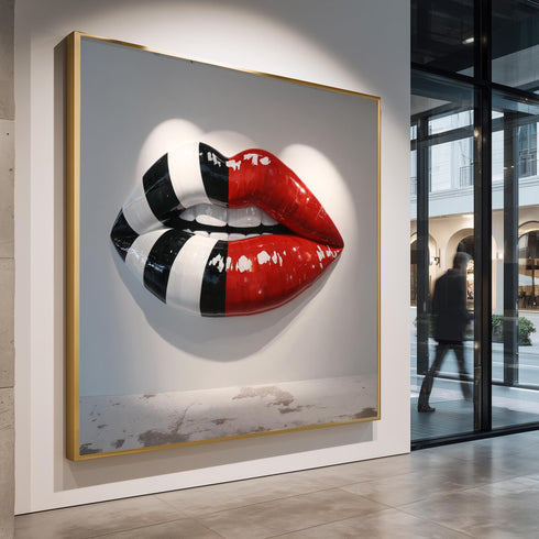 Large Pop Art Lips Wall Sculpture Red Black White Modern 3D Wall Art Contemporary Lip Decor Bold Statement Piece for Home Office